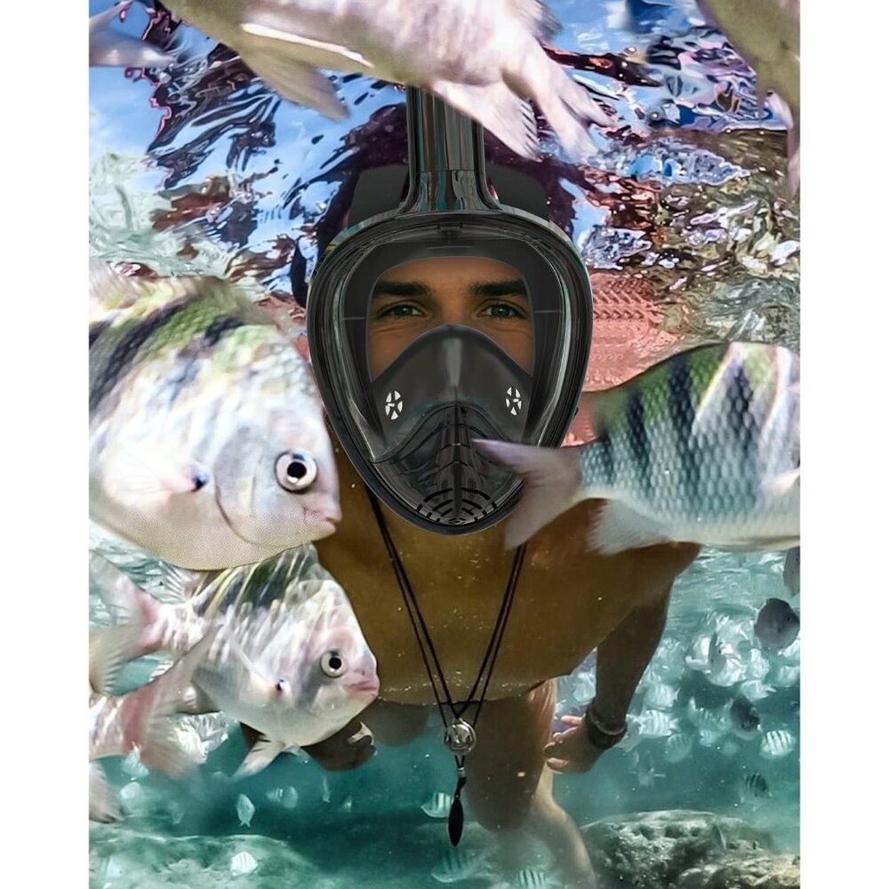 Full Face Snorkel Mask for Adults, Snorkeling Gear with Camera Mount, 180 Degree - Picture 2 of 8
